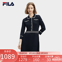 FILA 斐乐女子织连衣裙2024春季时尚休闲撞色翻领裙子 传奇蓝-NV 175/92A/XL