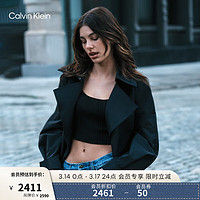 Calvin Klein Jeans24春夏新款女休闲通勤系带收腰中长翻领风衣外套40WK526 BAE-太空黑