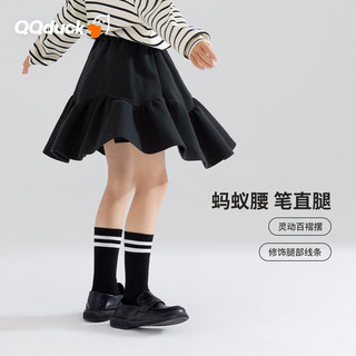 可可鸭（QQ DUCK）童装儿童短裙女童半身裙JK校园风衣服可可花苞黑色；160