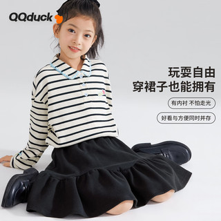 可可鸭（QQ DUCK）童装儿童短裙女童半身裙JK校园风衣服可可花苞黑色；160