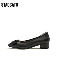 STACCATO 思加图 2024春季新款奶油鞋通勤粗跟圆头浅口单鞋单鞋女鞋EGU03AQ4