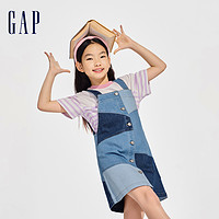 Gap 盖璞 女童2024春季新款撞色拼接纽扣牛仔背带裙儿童装连衣裙890491