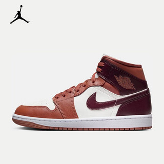 耐克（NIKE）休闲鞋女鞋2024春季运动鞋Air Jordan 1 AJ1中帮篮球鞋 BQ6472-200白红棕 36