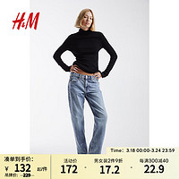 H&M 女装牛仔裤秋季新款直筒中腰柔软宽松休闲通勤长裤1152460 浅牛蓝色 160/72A