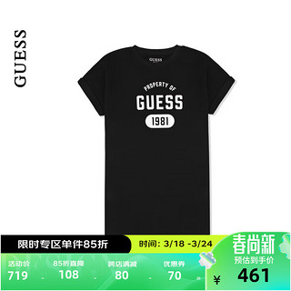 GUESS24年夏季女士纯色简约直筒印花卷袖连衣裙-W4PK1MK2Q40 JBLK-黑色 M