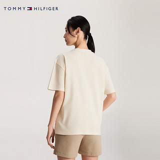 TOMMY HILFIGER  24春季女纯棉时尚彩色刺绣宽松针织短袖上衣WW0WW41216 米白色AEF M