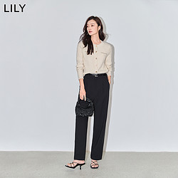 LILY 2024春新款女装含绵羊毛都市通勤浪漫温柔短款修身款针织开衫