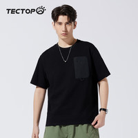 探拓（TECTOP）100%全棉圆领T恤短袖男女2024夏季排汗户外运动休闲上衣 经典黑/经典黑 M