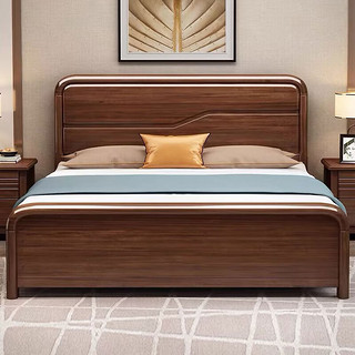 宜眠坊国潮新中式胡桃木实木床 双人床1.8米2米主卧床婚床HT-A30 床 1.8米框架床