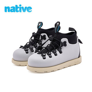 nativenative秋冬都市漫游欧包靴男女童鞋亲子马丁靴棉靴 科技灰黑色米白色 39 科技灰|黑色|米白色