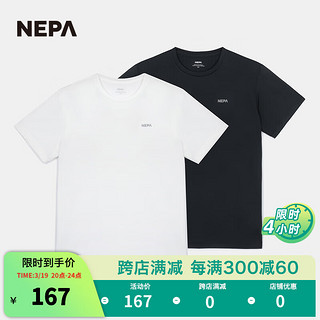 NEPA耐葩2024春夏男女同款运动户外休闲弹力圆领短袖T恤7KG5360 黑色C01+米白A01 170/88A（095）
