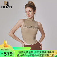 NLMN带胸垫运动背心女防震跑步瑜伽服内衣显瘦无袖上衣 卡其 M