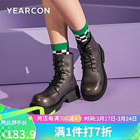 YEARCON 意尔康 马丁靴女鞋高帮女士舒适时装厚底户外高帮靴子 29844W灰/绿加绒36