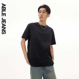 ABLE JEANS24中国想象玉落青龙新中式图案做旧水洗短袖T恤男 黑色 XL