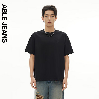 ABLE JEANS24中国想象玉落青龙新中式图案做旧水洗短袖T恤男 黑色 S