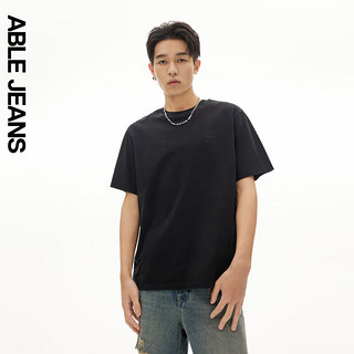 ABLE JEANS24中国想象玉落青龙新中式图案做旧水洗短袖T恤男 黑色 S