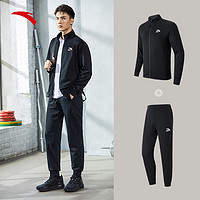 ANTA 安踏 运动套装男冬季新款加绒外套长裤透气两件套休闲针织跑步套装