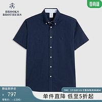 Brooks Brothers BrooksBrothers）男士经典版棉质扣结领短袖免烫休闲衬衫 4004-藏青色 S