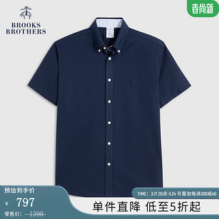 Brooks Brothers BrooksBrothers）男士经典版棉质扣结领短袖免烫休闲衬衫 4004-藏青色 S