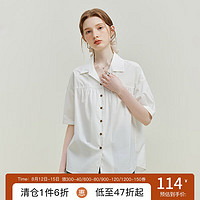 范思蓝恩23FS12608纯棉设计感百搭短袖衬衫季宽松上衣 白色 M
