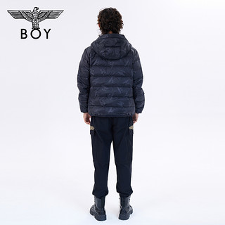 BOYLONDON秋冬款外套老鹰满印潮牌连帽防风保暖羽绒服N28015 黑色 XS 充绒量62g