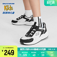 Skechers斯凯奇童鞋夏季男大童儿童鞋休闲运动鞋抽绳舒适磁吸扣鞋 白色/海军蓝色/WNV 27.5