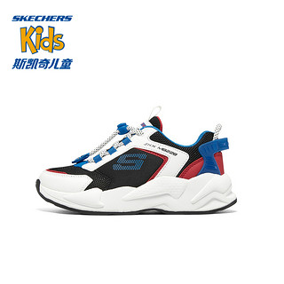 Skechers斯凯奇童鞋夏季男大童儿童鞋休闲运动鞋抽绳舒适磁吸扣鞋 白色/黑色/WBK 39.5