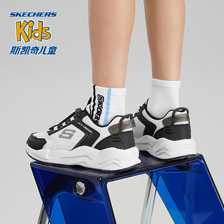 Skechers斯凯奇童鞋夏季男大童儿童鞋休闲运动鞋抽绳舒适磁吸扣鞋 白色/黑色/WBK 37