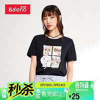 Baleno 班尼路 夏季甜美圆领印花短袖女T 00A S