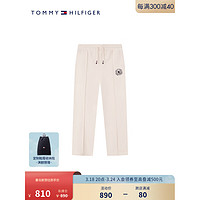 TOMMY HILFIGER24春季童装女纯棉徽章刺绣抽绳阔腿针织长裤TH2412085 米白色214 L/160cm