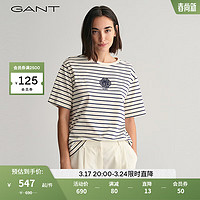 GANT 甘特 2024春季女士休闲条纹字母印花短袖T恤|4200826 130奶油白 S