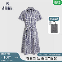 Brooks Brothers BrooksBrothers）女士24早春棉翻领格纹收腰连衣裙 B465-藏青色 0