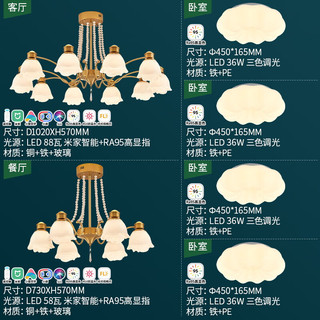 雷士 NVC   Lighting法式复古风蔷薇花智能吊灯舒适光客厅大灯餐厅灯灯具灯饰全屋套餐 10+6头 高显指套餐【四室两厅】
