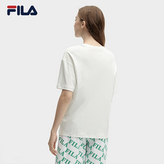 FILA 斐乐女装针织短袖衫2024春休闲宽松撞色LOGO纯棉T恤 云菇白-WT 160/80A/S