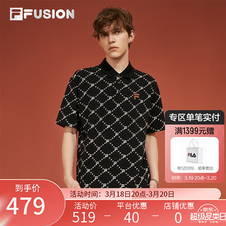 FILA FUSION斐乐潮牌男子针织短袖POLO衫2024夏休闲纯棉上衣 正黑色-BK 165/88A/S