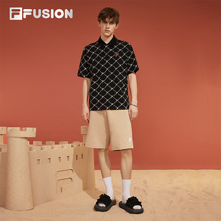 FILA FUSION斐乐潮牌男子针织短袖POLO衫2024夏休闲纯棉上衣 正黑色-BK 165/88A/S