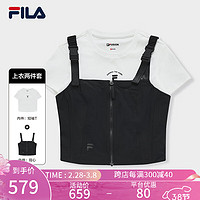 FILA FUSION斐乐潮牌女子上衣两件套2024春季休闲时尚修身T恤 正黑色-BK 155/76A/XS