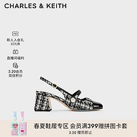 CHARLES&KEITH24春法式拼色方头粗跟玛丽珍鞋CK1-60361507 BLACK TEXTURED黑色纹理 36