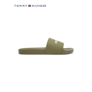 TOMMY HILFIGER 24春季男装简约字母休闲泳池家居一字凉拖鞋FM0FM05022 灰绿色MSD 42