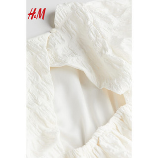 H&M2024春季童装女童短袖圆领可爱泡泡袖连衣裙1216824 白色 135/68