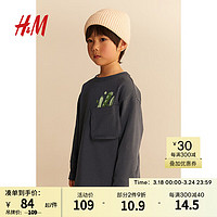 H&M 2024春季童装男童柔软圆领长袖棉质汗布T恤1223978 深灰色/豌豆 110/56 2-4Y