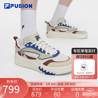 FILA FUSION斐乐潮牌DESPERADO LOW复古篮球鞋男2024夏运动鞋 奶白/烧砖红-GF 42.5