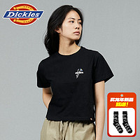 dickies24春夏 女式胸前小印花短款休闲圆领短袖T恤DK013069 沥青黑 S