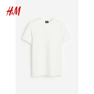 H&M2024春季男装简约风潮流时尚休闲标准版型罗纹T恤1222750 白色 170/92A S