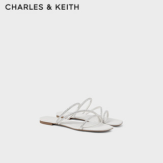 CHARLES&KEITH24春季新品方头亮钻细带外穿平底拖鞋CK1-70381036 