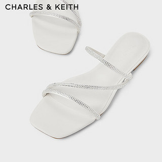 CHARLES&KEITH24春季新品方头亮钻细带外穿平底拖鞋CK1-70381036 