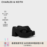 CHARLES&KEITH24春交叉带厚底高跟外穿凉拖鞋女CK1-80580145 BLACK TEXTURED黑色纹理 35