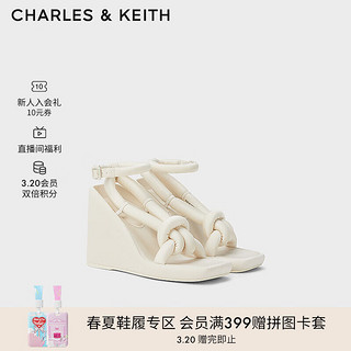 CHARLES&KEITH24春季绕绳粗条带厚底坡跟凉鞋女CK1-80580146 粉白色Chalk 35