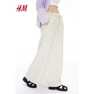 H&M女装2024春季女士简约时尚宽松斜纹布长款半身裙1234389 奶油色 170/88A