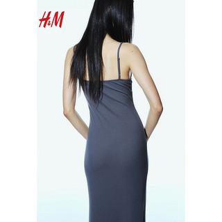 H&M2024春季女装修身吊带无袖罗纹长款连衣裙1224416 棕色/渐变色 155/76A XXS